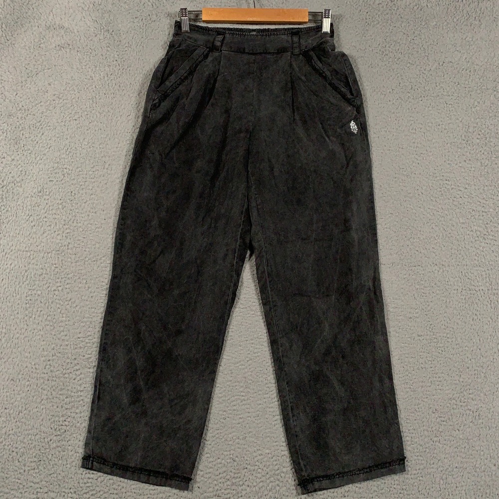 Free People FP Movement Wide Leg Pants Women's XS Black Washed Pleated Raw Harem